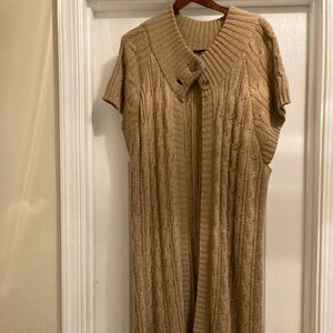 Cable Knit Long Vest Cardigan in Camel